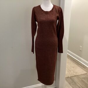 NWT Betsey Johnson Metallic Red Cut Out Rib-Knit Sweater Dress Sz M Long Sleeves